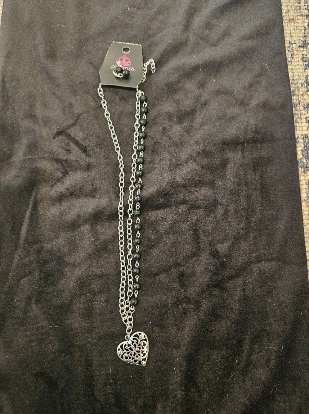 paparazzi Black Bead and Silver-Tone Layered Chain Necklace